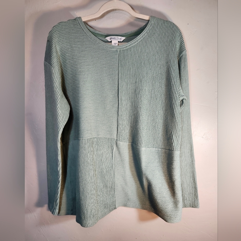 Coldwater Creek Cotton Blend Green Ribbed Long Sleeve Sz M